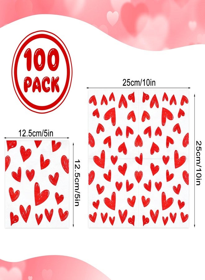 Fairooth 100 PCS Valentine's Day Cocktail Napkins Red Heart Disposable Dinner Napkin 3-Ply Valentines Hearts Paper Napkins for Valentine's Day Weddings Bridal Baby Shower Tea Birthday Party Supplies - Image 2